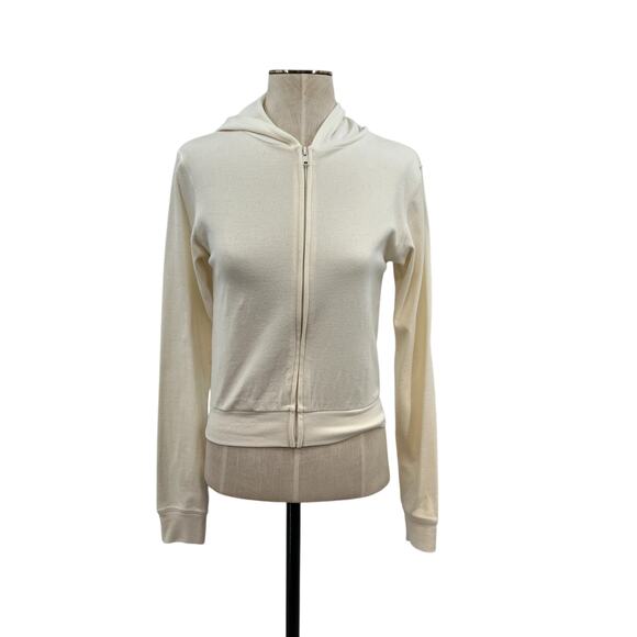 Skims Logo Pointelle Zip Up Hoodie Ivory Cream Size Small - Picture 2 of 14